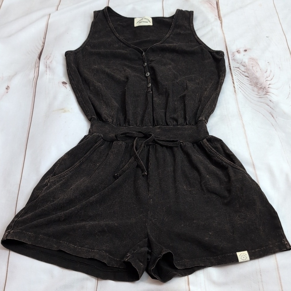 Black Distressed Organic Cotton Ces Femme Sleeveless Romper size Small